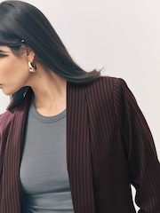 Burgundy Striped Relaxed Ruched Sleeve Blazer - Image 4 of 9