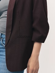 Burgundy Striped Relaxed Ruched Sleeve Blazer - Image 5 of 9