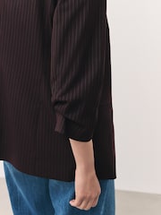 Burgundy Striped Relaxed Ruched Sleeve Blazer - Image 6 of 9