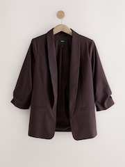 Burgundy Striped Relaxed Ruched Sleeve Blazer - Image 7 of 9