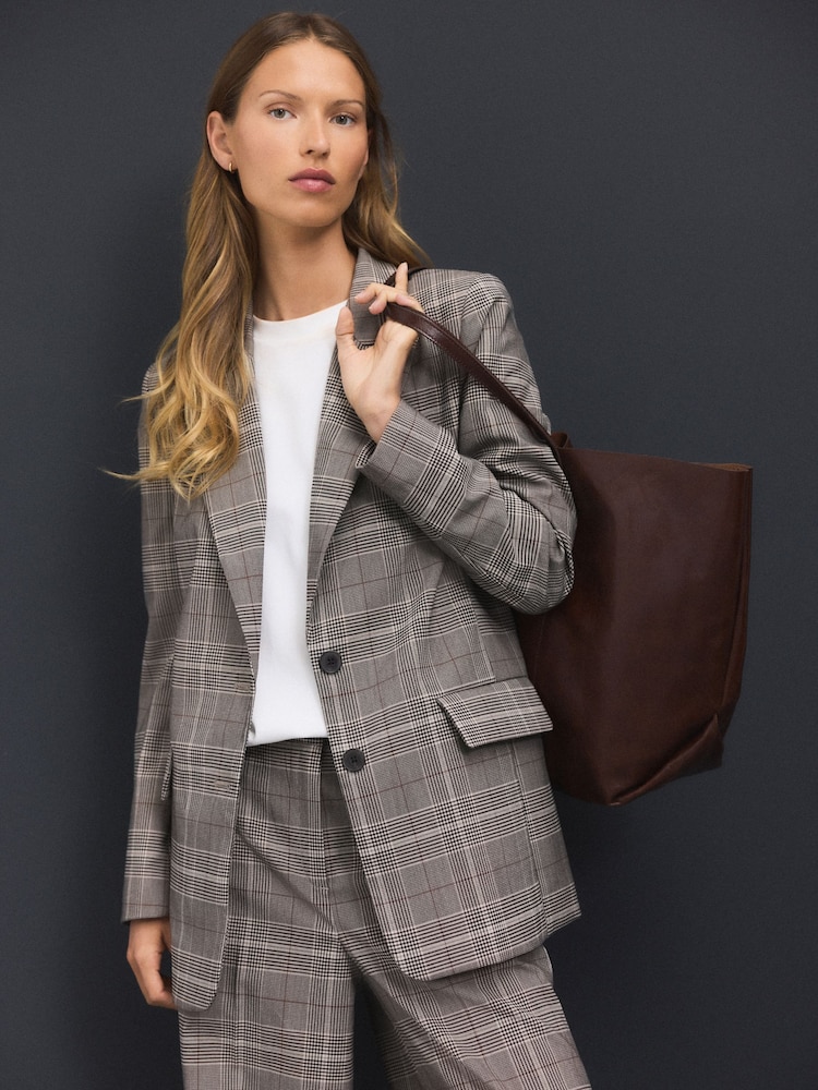 Braun - Einreihiger, karierter Blazer - Bild 1 von 8 Braun - Einreihiger, karierter Blazer - Bild 1 von 8
