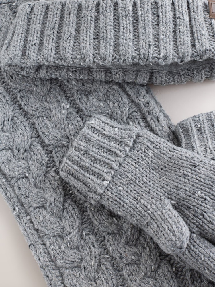 Grey Cable Knit Hat Gloves & Scarf 3 Piece Set (3-16yrs) - Image 2 of 4 Grey Cable Knit Hat Gloves & Scarf 3 Piece Set (3-16yrs) - Image 2 of 4