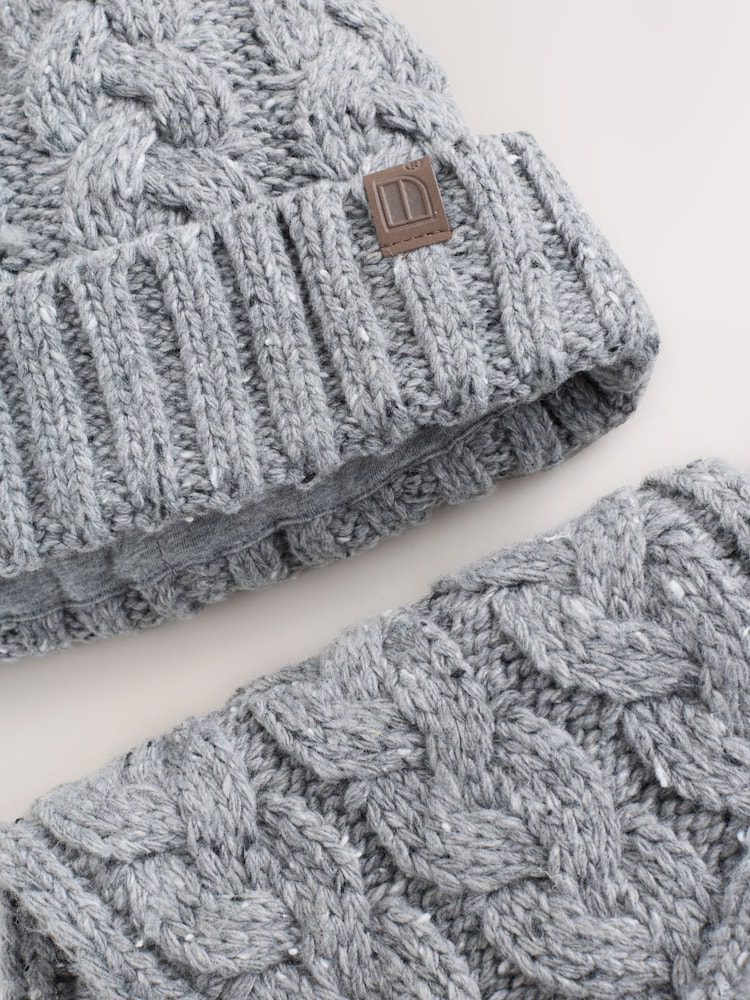 Grey Cable Knit Hat Gloves & Scarf 3 Piece Set (3-16yrs) - Image 4 of 4 Grey Cable Knit Hat Gloves & Scarf 3 Piece Set (3-16yrs) - Image 4 of 4