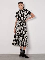 Apricot Black Square Brushstrokes Utility Dress - Image 1 of 4