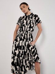 Apricot Black Square Brushstrokes Utility Dress - Image 2 of 4