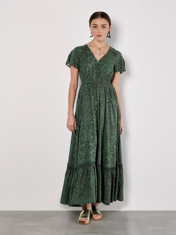 Apricot Green Dreamcatcher Print Maxi Dress - Image 1 of 5