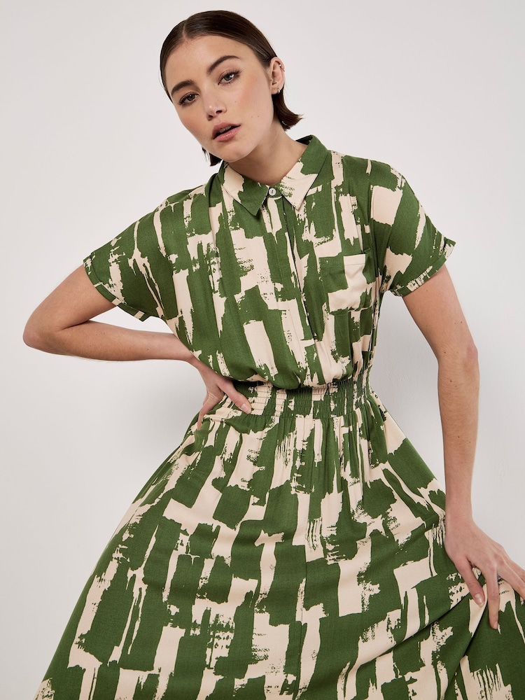 Apricot Green Square Brushstrokes Utility Dress - Image 2 of 4