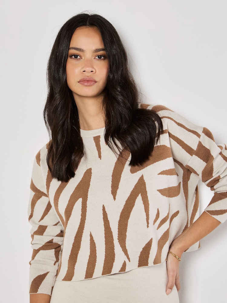 Apricot Cream Zebra Print Jumper Knitted Dress Set - Image 4 of 4 Apricot Cream Zebra Print Jumper Knitted Dress Set - Image 4 of 4
