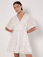Apricot White Ikat Diamond Foil Wrap Dress - Image 1 of 4