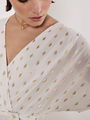 Apricot White Ikat Diamond Foil Wrap Dress - Image 3 of 4