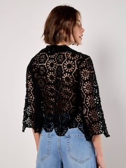 Apricot Black 100% Cotton Crochet Geo 3/4 Sleeve Shirt - Image 4 of 5