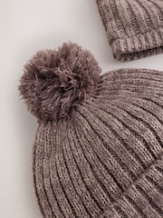 Mocha Brown Pom Beanie Hat & Snood 2 Piece Set (1-16yrs) - Image 2 of 4