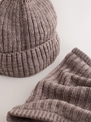 Mocha Brown Pom Beanie Hat & Snood 2 Piece Set (1-16yrs) - Image 4 of 4