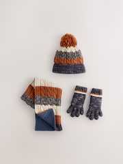 Navy Blue/Rust Orange Hat Scarf & Gloves Set 3 Piece (3-16yrs) - Image 1 of 4