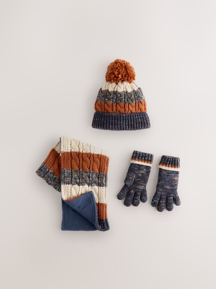 Navy Blue/Rust Orange Hat Scarf & Gloves Set 3 Piece (3-16yrs) - Image 1 of 4