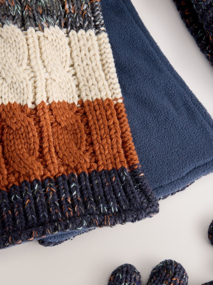 Navy Blue/Rust Orange Hat Scarf & Gloves Set 3 Piece (3-16yrs) - Image 2 of 4