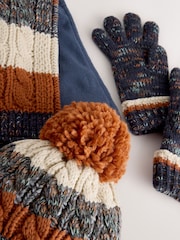 Navy Blue/Rust Orange Hat Scarf & Gloves Set 3 Piece (3-16yrs) - Image 3 of 4