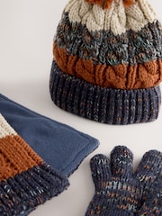 Navy Blue/Rust Orange Hat Scarf & Gloves Set 3 Piece (3-16yrs) - Image 4 of 4