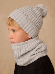 Charcoal Grey Pom Beanie Hat & Snood 2 Piece Set (1-16yrs) - Image 2 of 6