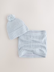 Charcoal Grey Pom Beanie Hat & Snood 2 Piece Set (1-16yrs) - Image 3 of 6