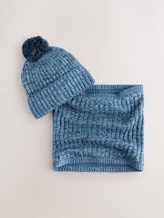 Blue Pom Beanie Hat & Snood 2 Piece Set (1-16yrs) - Image 1 of 4
