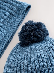 Blue Pom Beanie Hat & Snood 2 Piece Set (1-16yrs) - Image 2 of 4