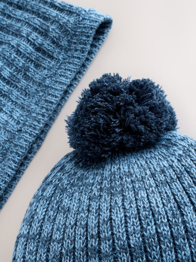 Blue Pom Beanie Hat & Snood 2 Piece Set (1-16yrs) - Image 2 of 4