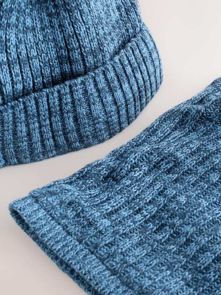 Blue Pom Beanie Hat & Snood 2 Piece Set (1-16yrs) - Image 4 of 4