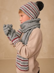 Grey/Red Stripe Hat Scarf & Gloves Set 3 Piece (3-16yrs) - Image 1 of 6