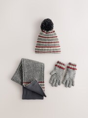 Grey/Red Stripe Hat Scarf & Gloves Set 3 Piece (3-16yrs) - Image 3 of 6