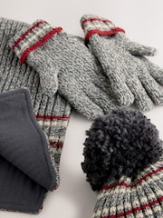Grey/Red Stripe Hat Scarf & Gloves Set 3 Piece (3-16yrs) - Image 5 of 6