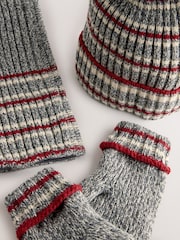 Grey/Red Stripe Hat Scarf & Gloves Set 3 Piece (3-16yrs) - Image 6 of 6