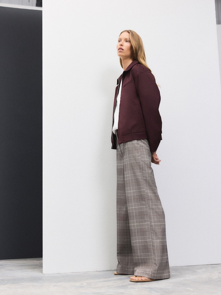 Brown Checked Wide Leg Trousers - Image 1 of 8 Brown Checked Wide Leg Trousers - Image 1 of 8