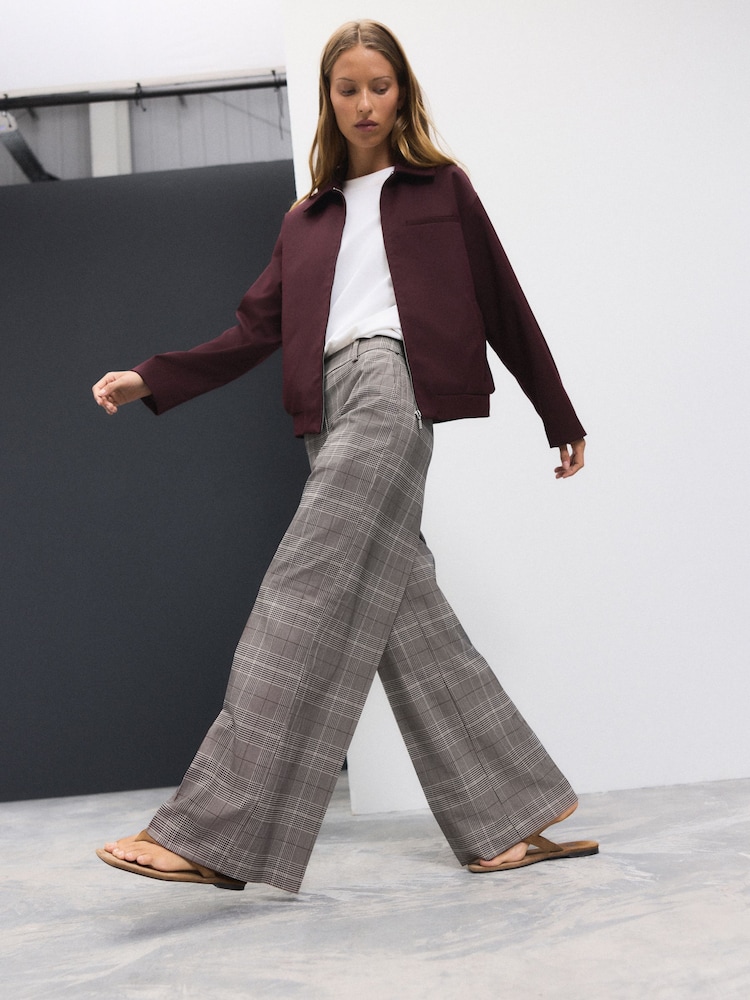 Brown Checked Wide Leg Trousers - Image 2 of 8 Brown Checked Wide Leg Trousers - Image 2 of 8