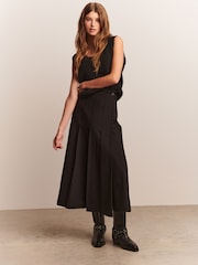 Black Pleated Midi Length Kilt Skirt - Image 1 of 5