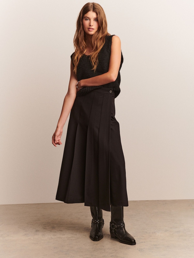 Black Pleated Midi Length Kilt Skirt - Image 1 of 5