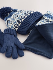 Blue/White Fairisle Hat Scarf & Gloves Set 3 Piece (3-16yrs) - Image 2 of 4