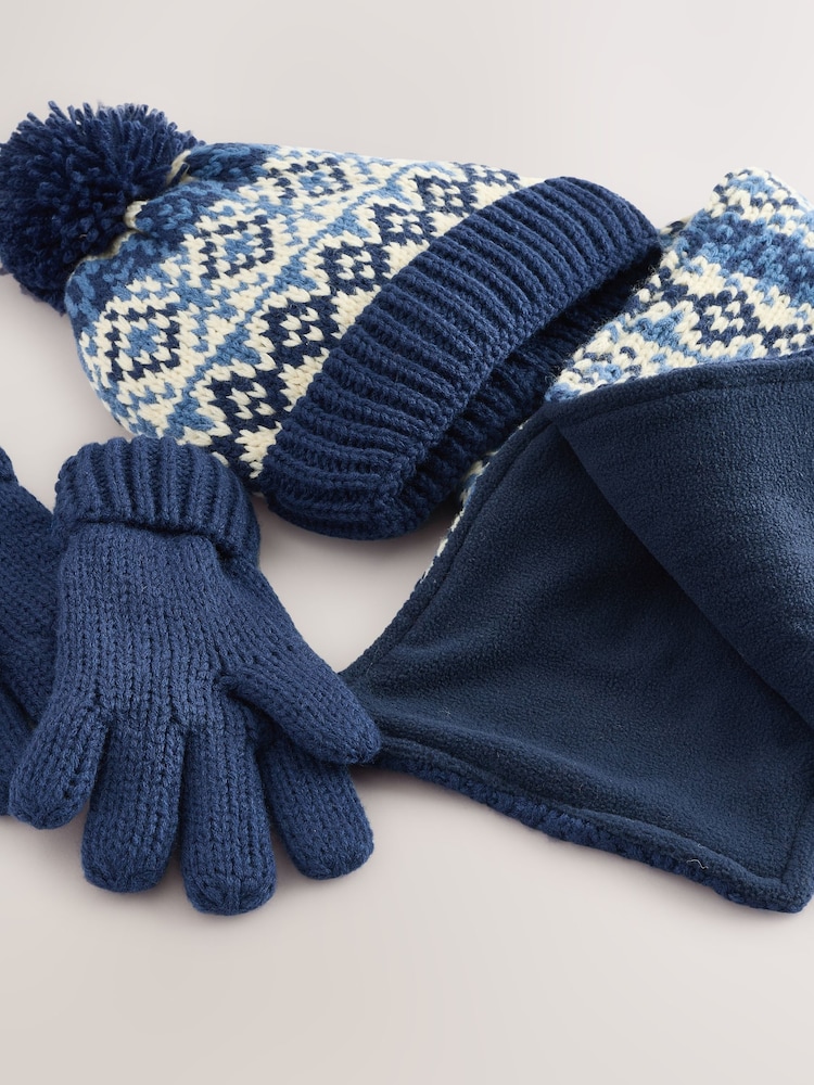 Blue/White Fairisle Hat Scarf & Gloves Set 3 Piece (3-16yrs) - Image 2 of 4