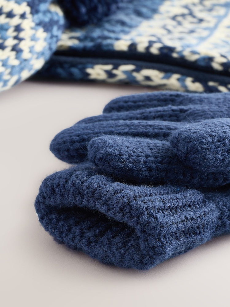 Blue/White Fairisle Hat Scarf & Gloves Set 3 Piece (3-16yrs) - Image 4 of 4