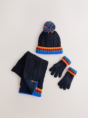 Navy with Rainbow Rib Hat Scarf & Gloves Set 3 Piece (3-16yrs) - Image 1 of 5