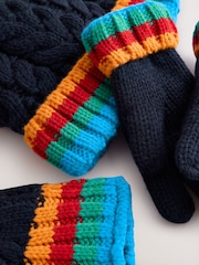 Navy with Rainbow Rib Hat Scarf & Gloves Set 3 Piece (3-16yrs) - Image 2 of 5