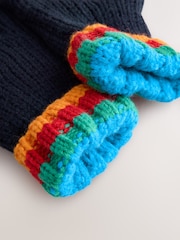 Navy with Rainbow Rib Hat Scarf & Gloves Set 3 Piece (3-16yrs) - Image 4 of 5