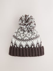 Mocha Brown Fairisle Pom Beanie Hat (3mths-16yrs) - Image 1 of 3