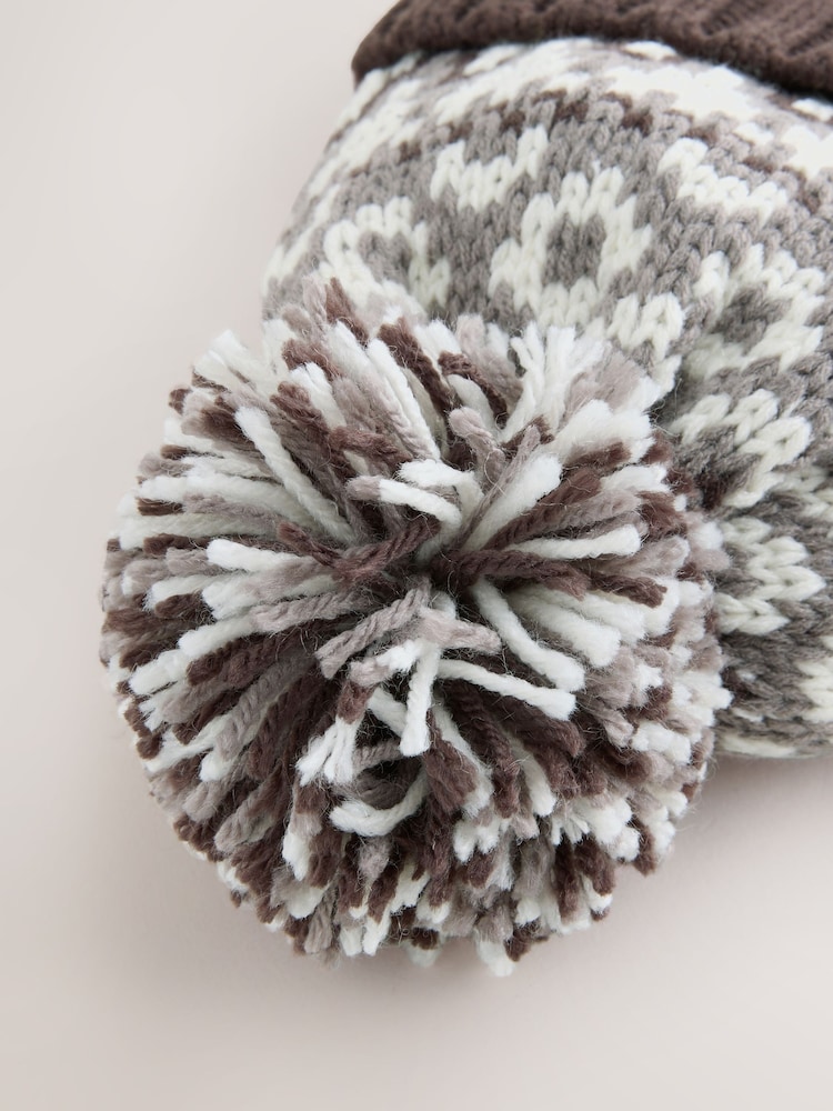 Mocha Brown Fairisle Pom Beanie Hat (3mths-16yrs) - Image 2 of 3