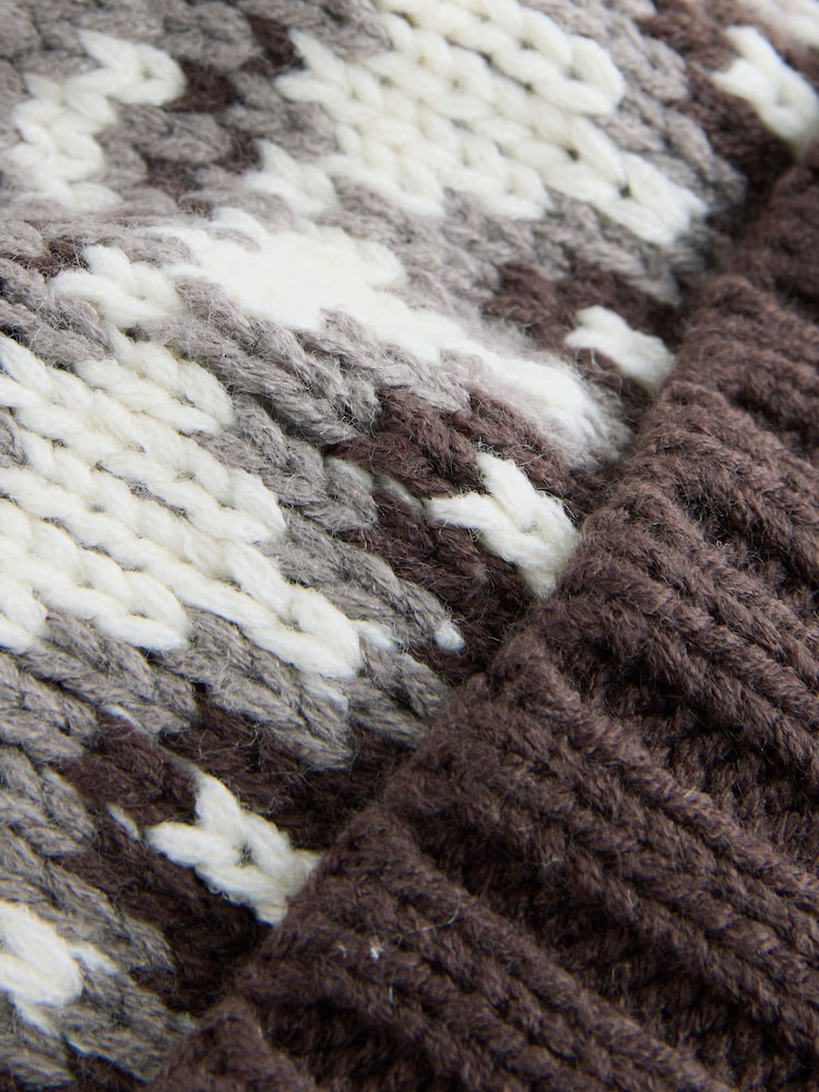 Mocha Brown Fairisle Pom Beanie Hat (3mths-16yrs) - Image 3 of 3