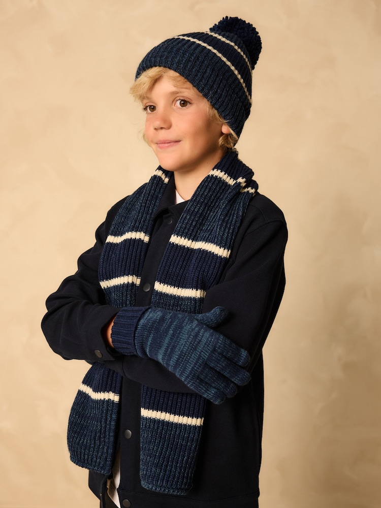 Blue/White Stripe Hat Scarf & Gloves Set 3 Piece (3-16yrs) - Image 1 of 6