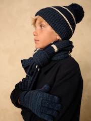 Blue/White Stripe Hat Scarf & Gloves Set 3 Piece (3-16yrs) - Image 2 of 6