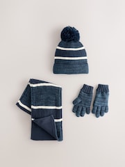 Blue/White Stripe Hat Scarf & Gloves Set 3 Piece (3-16yrs) - Image 3 of 6