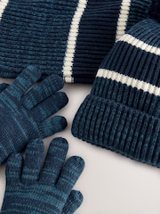 Blue/White Stripe Hat Scarf & Gloves Set 3 Piece (3-16yrs) - Image 4 of 6