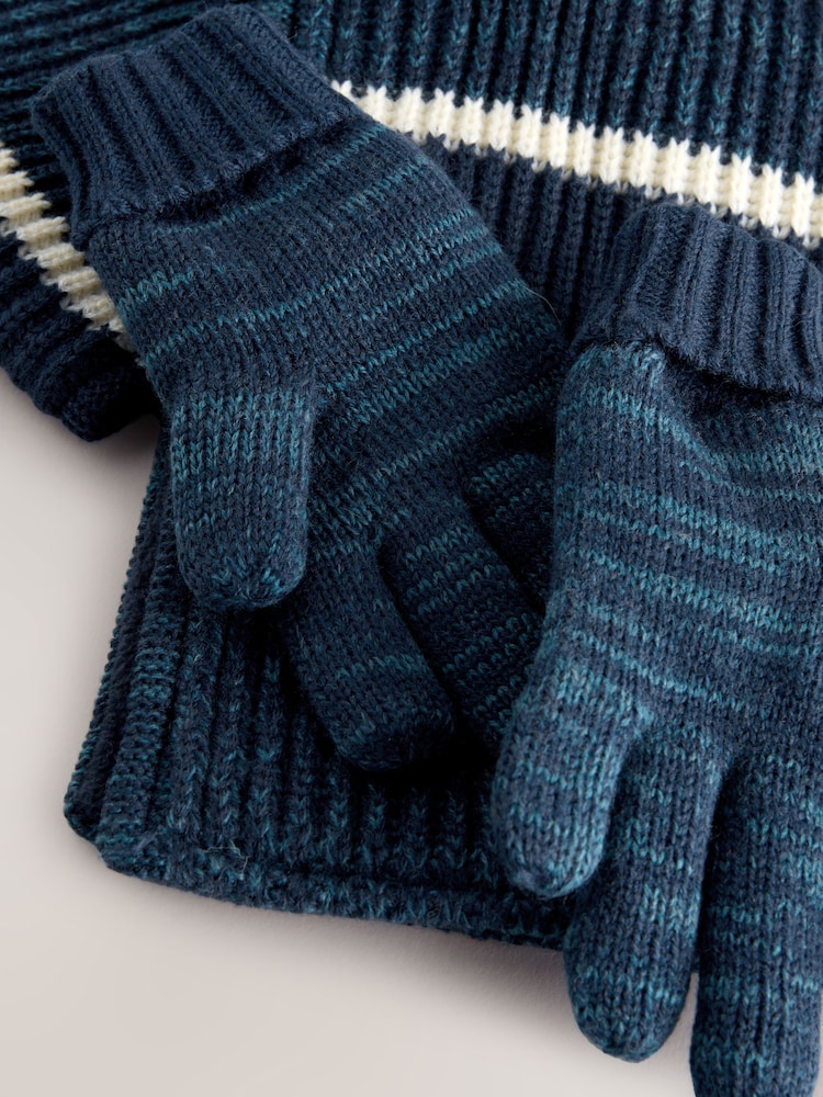 Blue/White Stripe Hat Scarf & Gloves Set 3 Piece (3-16yrs) - Image 6 of 6